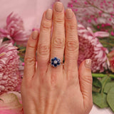Ellibelle Jewellery Vintage Blue Sapphire & Diamond White Gold Cluster Ring