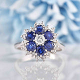 Ellibelle Jewellery Vintage Blue Sapphire & Diamond White Gold Cluster Ring