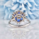 Ellibelle Jewellery Vintage Blue Sapphire & Diamond White Gold Cluster Ring