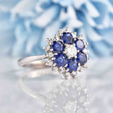 Ellibelle Jewellery Vintage Blue Sapphire & Diamond White Gold Cluster Ring