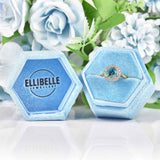 Ellibelle Jewellery Vintage Blue Zircon & Diamond 18ct Gold Halo Ring