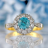 Ellibelle Jewellery Vintage Blue Zircon & Diamond 18ct Gold Platinum Cluster Ring