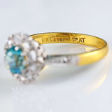 Ellibelle Jewellery Vintage Blue Zircon & Diamond 18ct Gold Platinum Cluster Ring