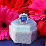Ellibelle Jewellery Vintage Boodles Unheated 6.43 Carat Sapphire & Diamond Platinum Cluster Ring