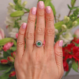Ellibelle Jewellery Vintage Cabochon Emerald & Diamond Platinum Cluster Ring