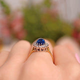 Ellibelle Jewellery Vintage Cabochon Sapphire & Diamond 18ct Gold Cluster Ring