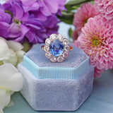 Ellibelle Jewellery Vintage Ceylon Sapphire & Diamond 18ct Gold Cluster Engagement Ring (2.95cts)