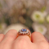 Ellibelle Jewellery Vintage Ceylon Sapphire & Diamond 18ct Gold Cluster Engagement Ring