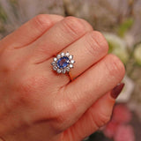 Ellibelle Jewellery Vintage Ceylon Sapphire & Diamond 18ct Gold Cluster Engagement Ring