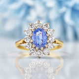 Ellibelle Jewellery Vintage Ceylon Sapphire & Diamond 18ct Gold Cluster Engagement Ring