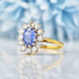 Ellibelle Jewellery Vintage Ceylon Sapphire & Diamond 18ct Gold Cluster Engagement Ring