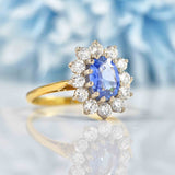 Ellibelle Jewellery Vintage Ceylon Sapphire & Diamond 18ct Gold Cluster Engagement Ring