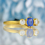 Ellibelle Jewellery Vintage Ceylon Sapphire & Diamond 18ct Gold Three-Stone Trilogy Engagement Ring