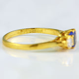 Ellibelle Jewellery Vintage Ceylon Sapphire & Diamond 18ct Gold Three-Stone Trilogy Engagement Ring