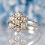 Ellibelle Jewellery Vintage Champagne Brown Diamond 18ct White Gold Daisy Cluster Ring