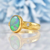 Ellibelle Jewellery Vintage Dark Opal & Diamond 18ct Gold Ring