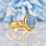 Ellibelle Jewellery Vintage Dark Opal & Diamond 18ct Gold Ring