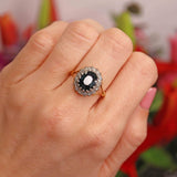 Ellibelle Jewellery Vintage Dark Sapphire & Diamond 18ct Gold Oval Cluster Ring (3.00cts)