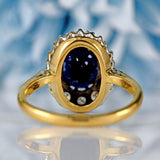 Ellibelle Jewellery Vintage Dark Sapphire & Diamond 18ct Gold Platinum Oval Cluster Ring (1.76cts)