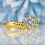 Ellibelle Jewellery Vintage Diamond 18ct Gold Daisy Crossover Cluster Ring (0.50cts)