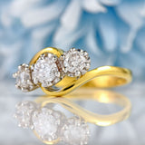 Ellibelle Jewellery Vintage Diamond 18ct Gold Three-Stone Crossover Engagement Ring (1.00ct)