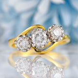 Ellibelle Jewellery Vintage Diamond 18ct Gold Three-Stone Crossover Engagement Ring (1.00ct)