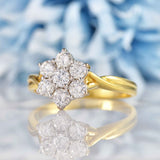 Ellibelle Jewellery Vintage Diamond 18ct Gold Twist-Over Daisy Cluster Ring (1.00ct)