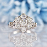 Ellibelle Jewellery Vintage Diamond 18ct White Gold Cluster Engagement Ring (1.65ct)