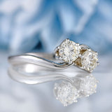 Ellibelle Jewellery Vintage Diamond 18ct White Gold Toi et Moi Crossover Ring (0.50cts)