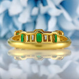 Ellibelle Jewellery Vintage Emerald & Baguette Diamond 18ct Gold Seven-Stone Ring