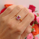 Ellibelle Jewellery Vintage Emerald-Cut Pink Sapphire & Diamond 18ct Gold Cluster Engagement Ring