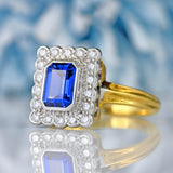 Ellibelle Jewellery Vintage Emerald-Cut Sapphire & Diamond 18ct Gold Cluster Ring