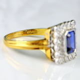 Ellibelle Jewellery Vintage Emerald-Cut Sapphire & Diamond 18ct Gold Cluster Ring