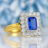 Ellibelle Jewellery Vintage Emerald-Cut Sapphire & Diamond 18ct Gold Cluster Ring