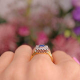 Ellibelle Jewellery Vintage Emerald-Cut Sapphire & Diamond 18ct Gold Cluster Ring