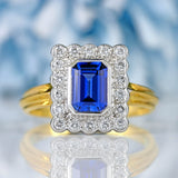 Ellibelle Jewellery Vintage Emerald-Cut Sapphire & Diamond 18ct Gold Cluster Ring