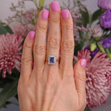 Ellibelle Jewellery Vintage Emerald-Cut Sapphire & Diamond 18ct Gold Cluster Ring