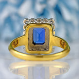 Ellibelle Jewellery Vintage Emerald-Cut Sapphire & Diamond 18ct Gold Cluster Ring