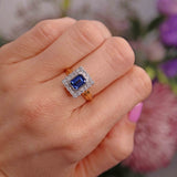 Ellibelle Jewellery Vintage Emerald-Cut Sapphire & Diamond 18ct Gold Cluster Ring