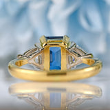 Ellibelle Jewellery Vintage Emerald-Cut Sapphire & Trillion-Cut Diamond 18ct Gold Three-Stone Ring