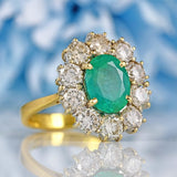 Ellibelle Jewellery Vintage Emerald & Diamond 18ct Gold Cluster Engagement Ring (1.95ct)