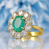 Ellibelle Jewellery Vintage Emerald & Diamond 18ct Gold Cluster Engagement Ring (1.95ct)