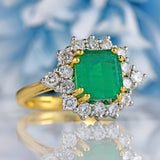 Ellibelle Jewellery Vintage Emerald & Diamond 18ct Gold Cluster Engagement Ring (2.56ct)