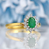 Ellibelle Jewellery Vintage Emerald & Diamond 18ct Gold Cluster Ring (0.40ct)