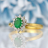 Ellibelle Jewellery Vintage Emerald & Diamond 18ct Gold Cluster Ring (0.40ct)