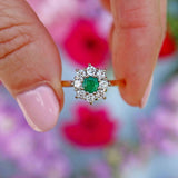 Ellibelle Jewellery Vintage Emerald & Diamond 18ct Gold Cluster Ring
