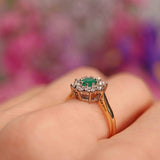 Ellibelle Jewellery Vintage Emerald & Diamond 18ct Gold Cluster Ring