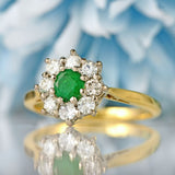 Ellibelle Jewellery Vintage Emerald & Diamond 18ct Gold Cluster Ring