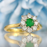 Ellibelle Jewellery Vintage Emerald & Diamond 18ct Gold Cluster Ring