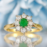 Ellibelle Jewellery Vintage Emerald & Diamond 18ct Gold Cluster Ring